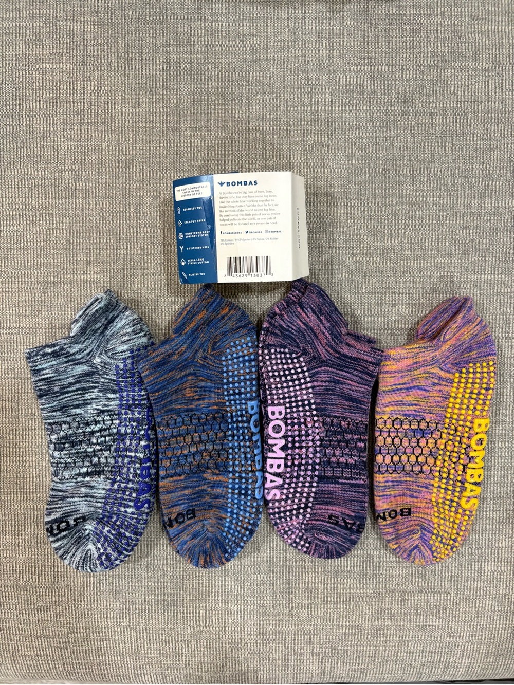 Bombas women ankle grip Socks - Mixed Colors (4-Pack)